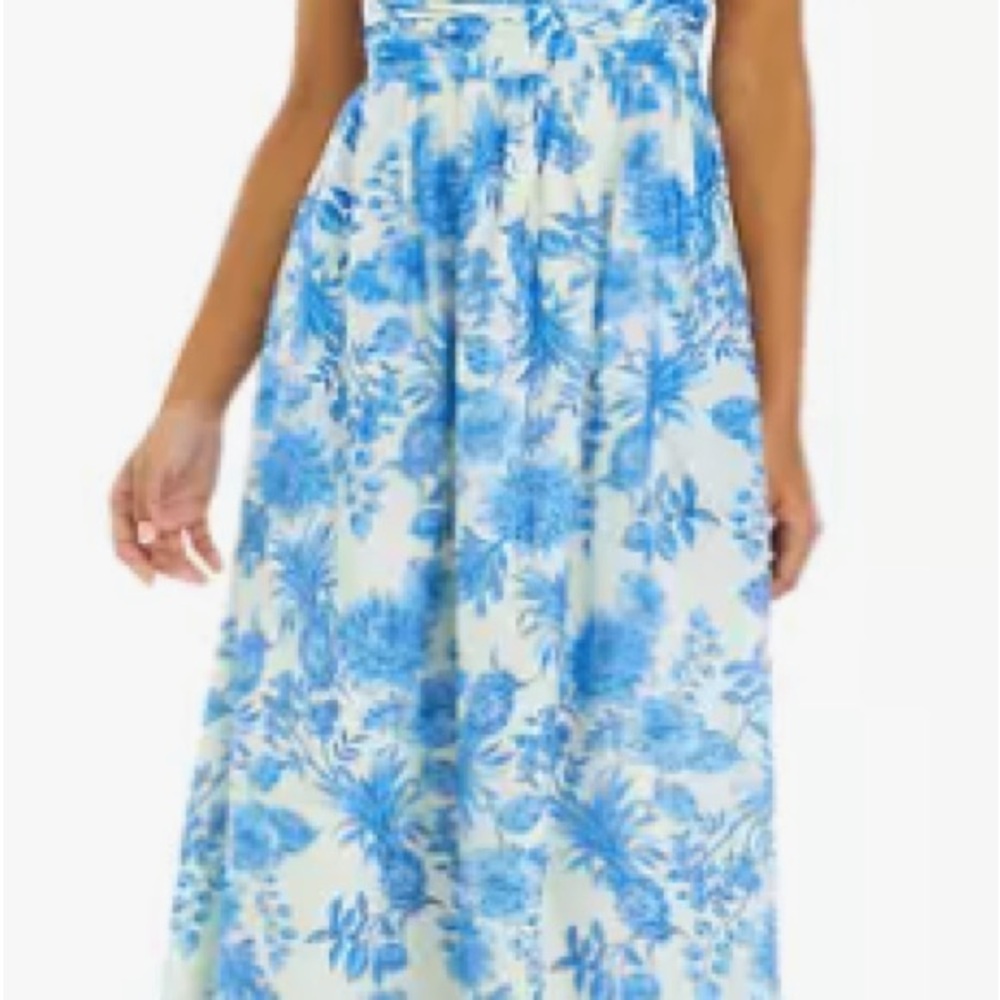Taylor Dresses Blue and White One-Shoulder Maxi Dress